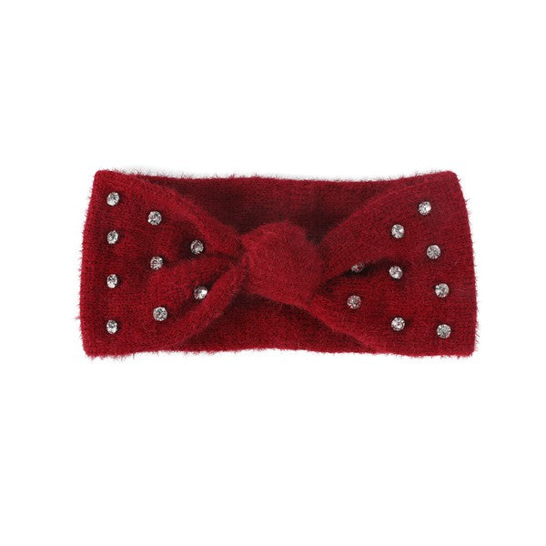 FUZZY RHINESTONE BOWKNOT HEADBAND