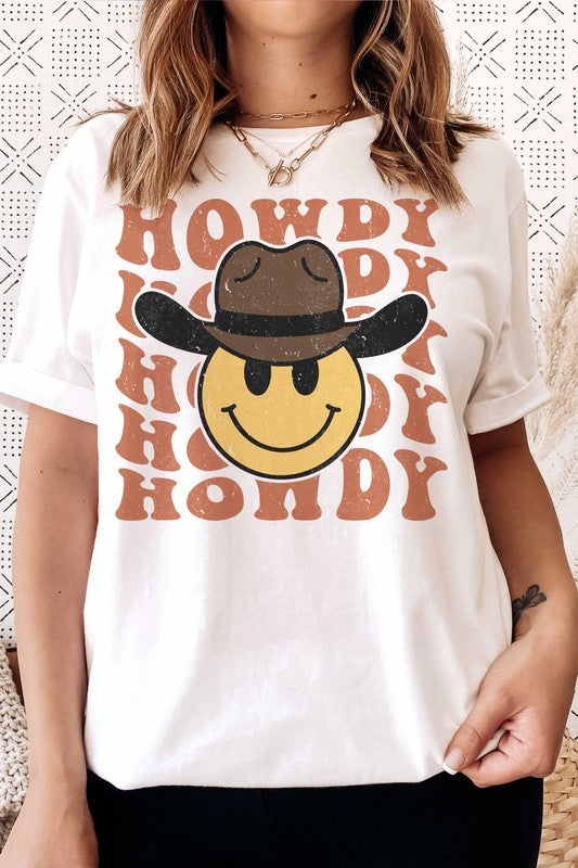 HAPPY FACE COWBOY HOWDY GRAPHIC TEE