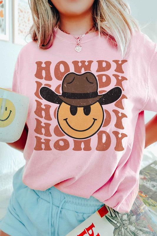 HAPPY FACE COWBOY HOWDY GRAPHIC TEE