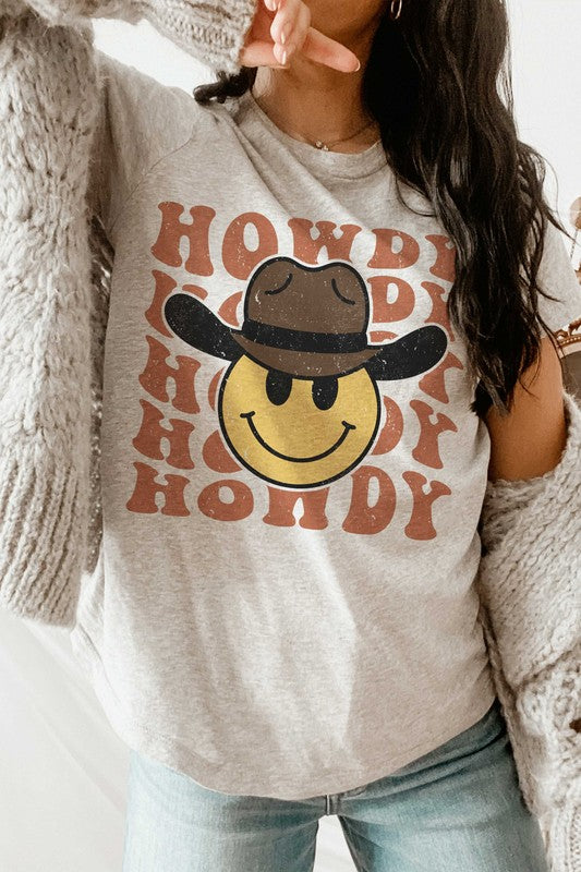 HAPPY FACE COWBOY HOWDY GRAPHIC TEE