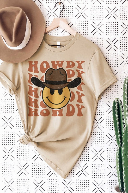 HAPPY FACE COWBOY HOWDY GRAPHIC TEE