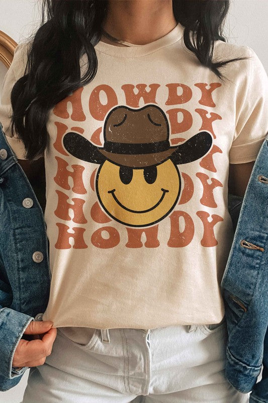 HAPPY FACE COWBOY HOWDY GRAPHIC TEE